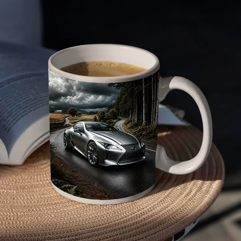 Lexus LC Silver Coupe Stormy Country Road – Mugs