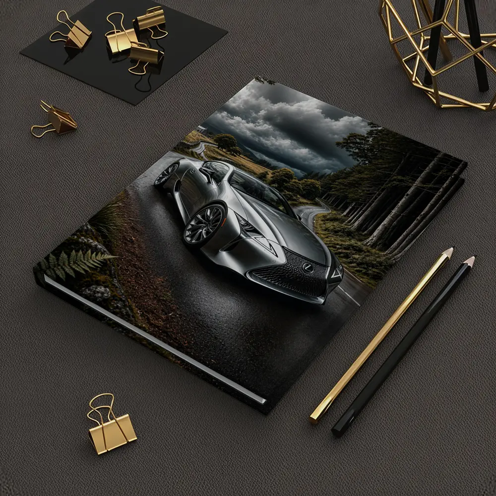 Lexus LC Silver Coupe Stormy Country Road – Notebooks