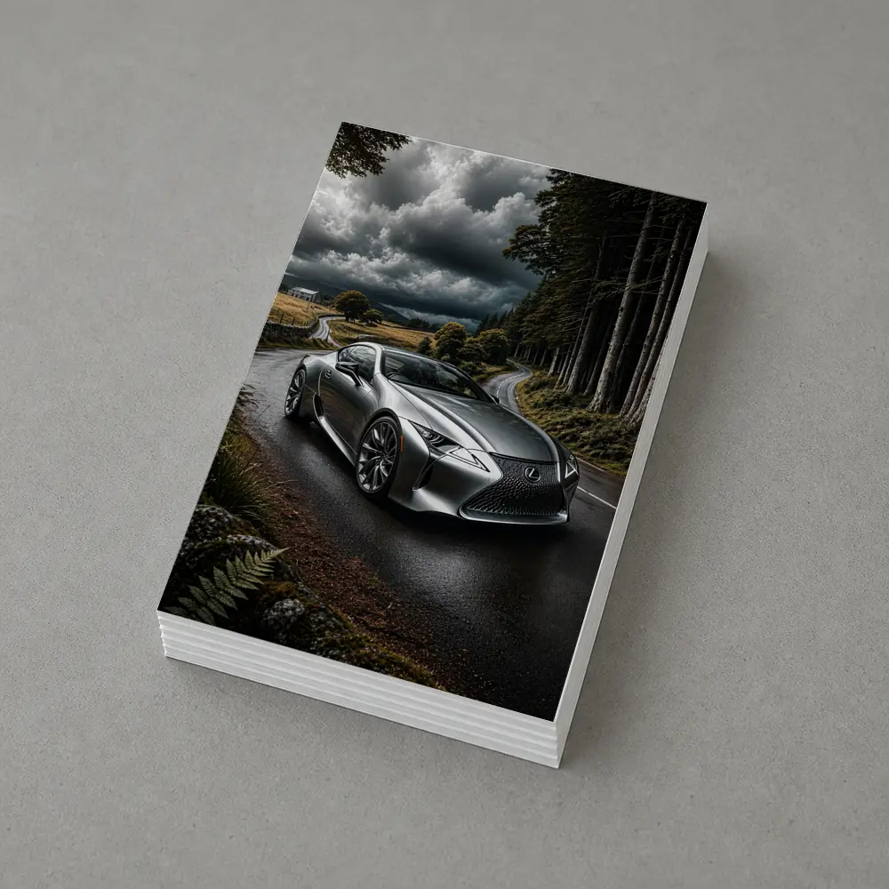 Lexus LC Silver Coupe Stormy Country Road – Postcards