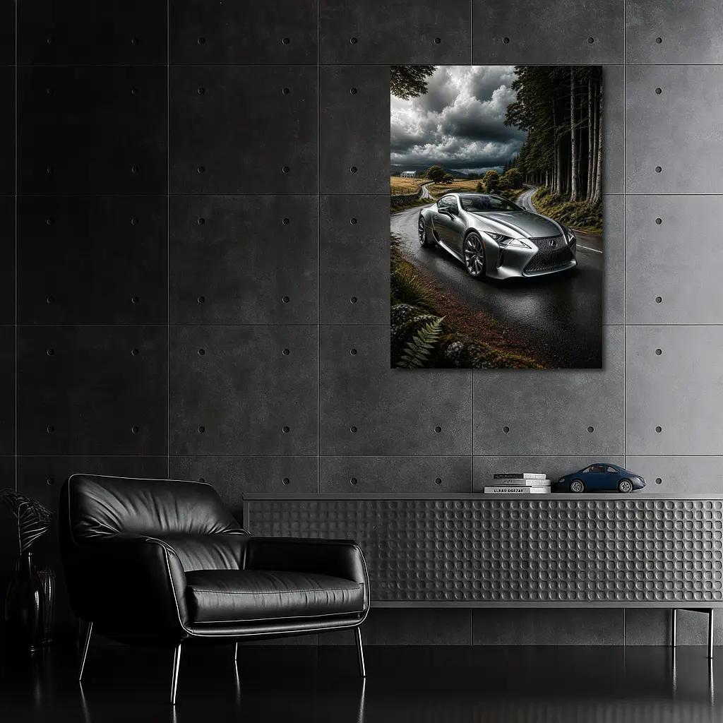 Lexus LC Silver Coupe Stormy Country Road – Wall Art