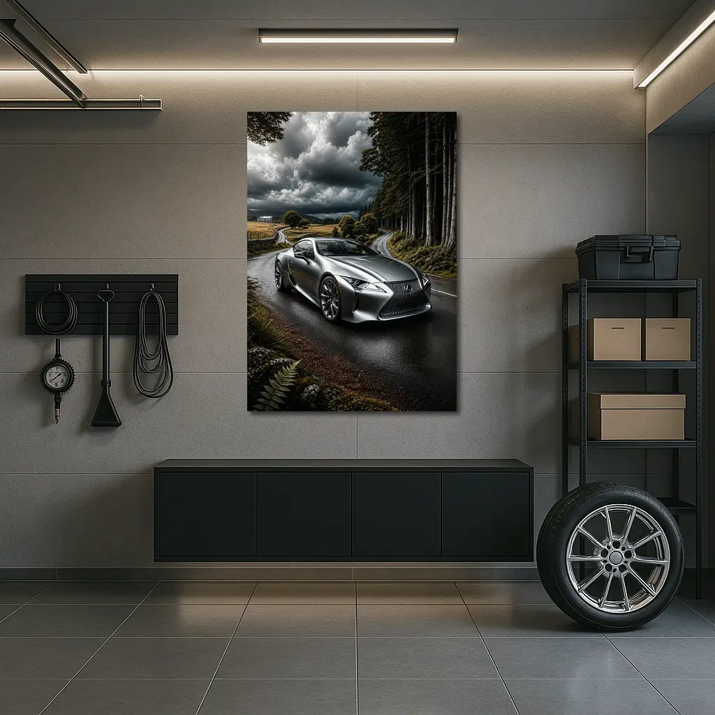 Lexus LC Silver Coupe Stormy Country Road – Wall Art