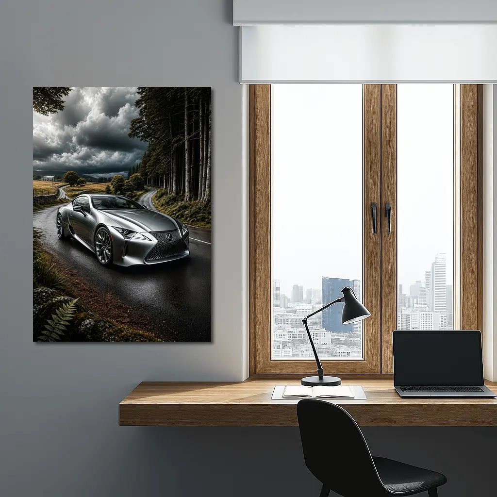 Lexus LC Silver Coupe Stormy Country Road – Wall Art
