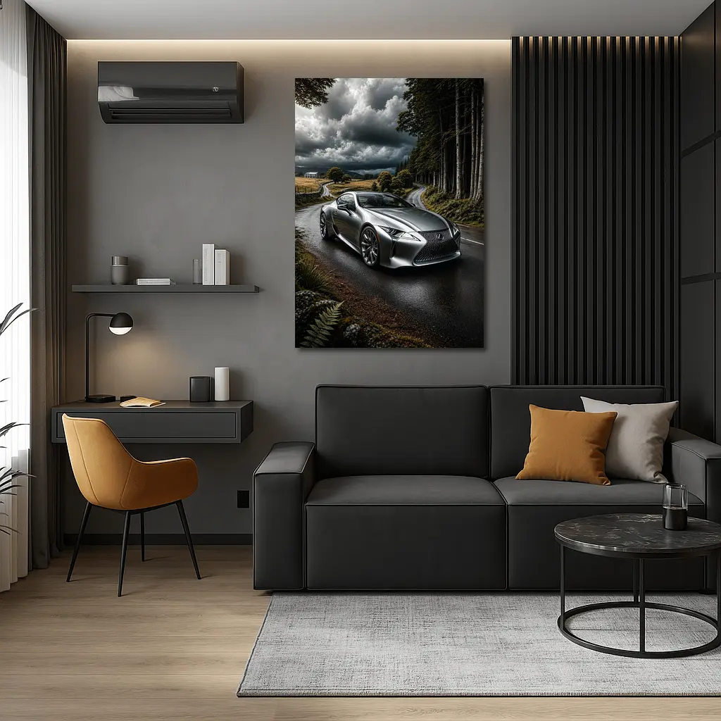 Lexus LC Silver Coupe Stormy Country Road – Wall Art