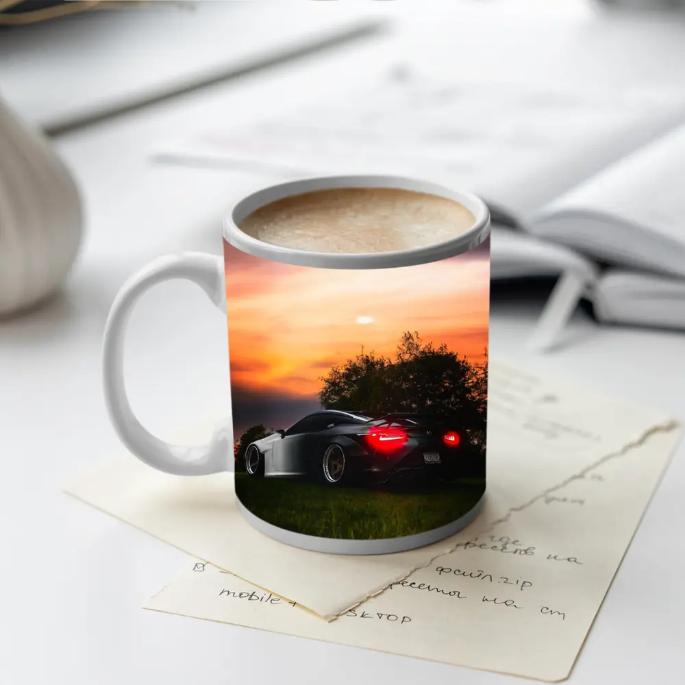 Lexus LC500 Black Sports Car Sunset Sky – Mugs