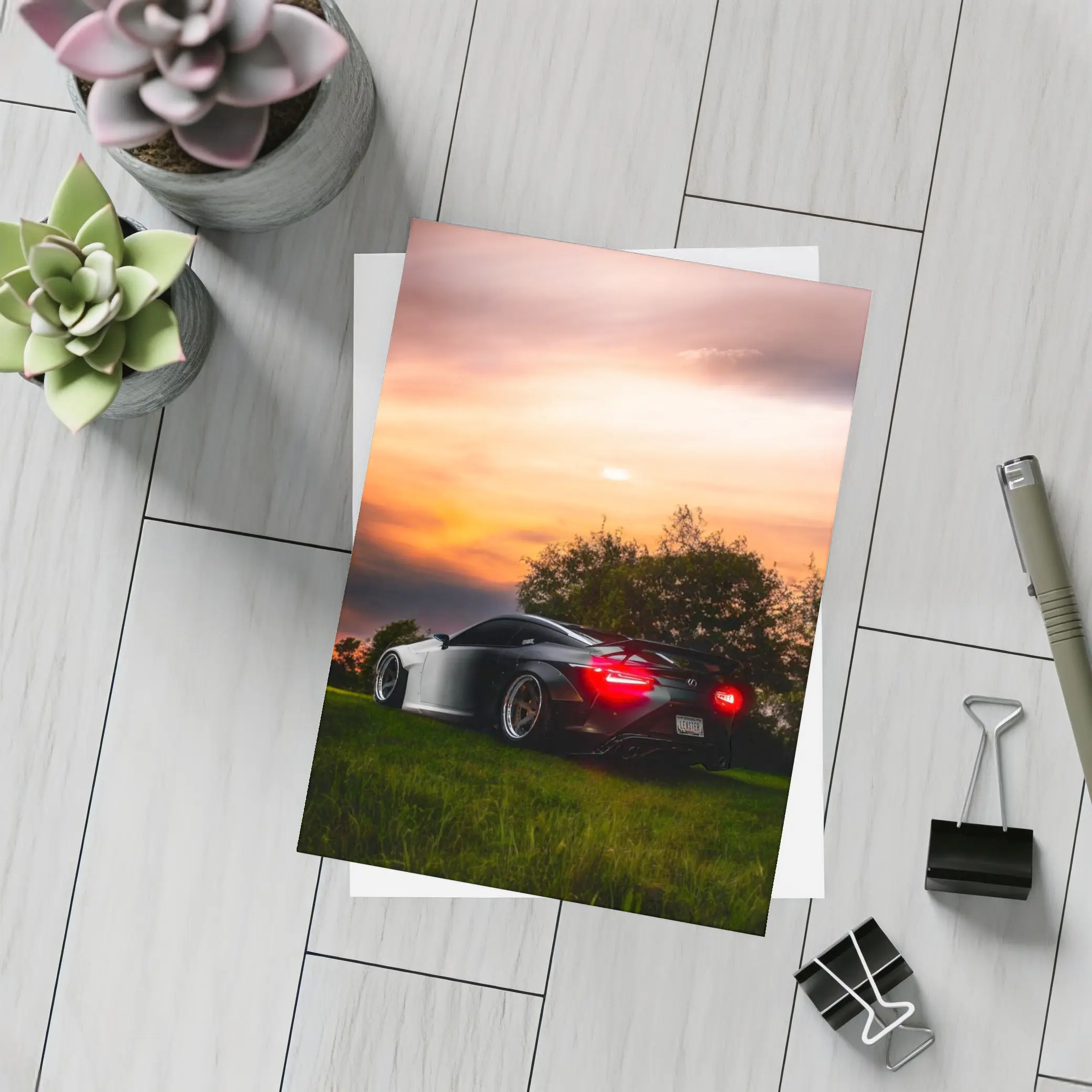 Lexus LC500 Black Sports Car Sunset Sky – Postcards