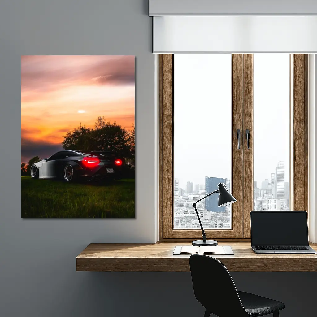 Lexus LC500 Black Sports Car Sunset Sky – Wall Art