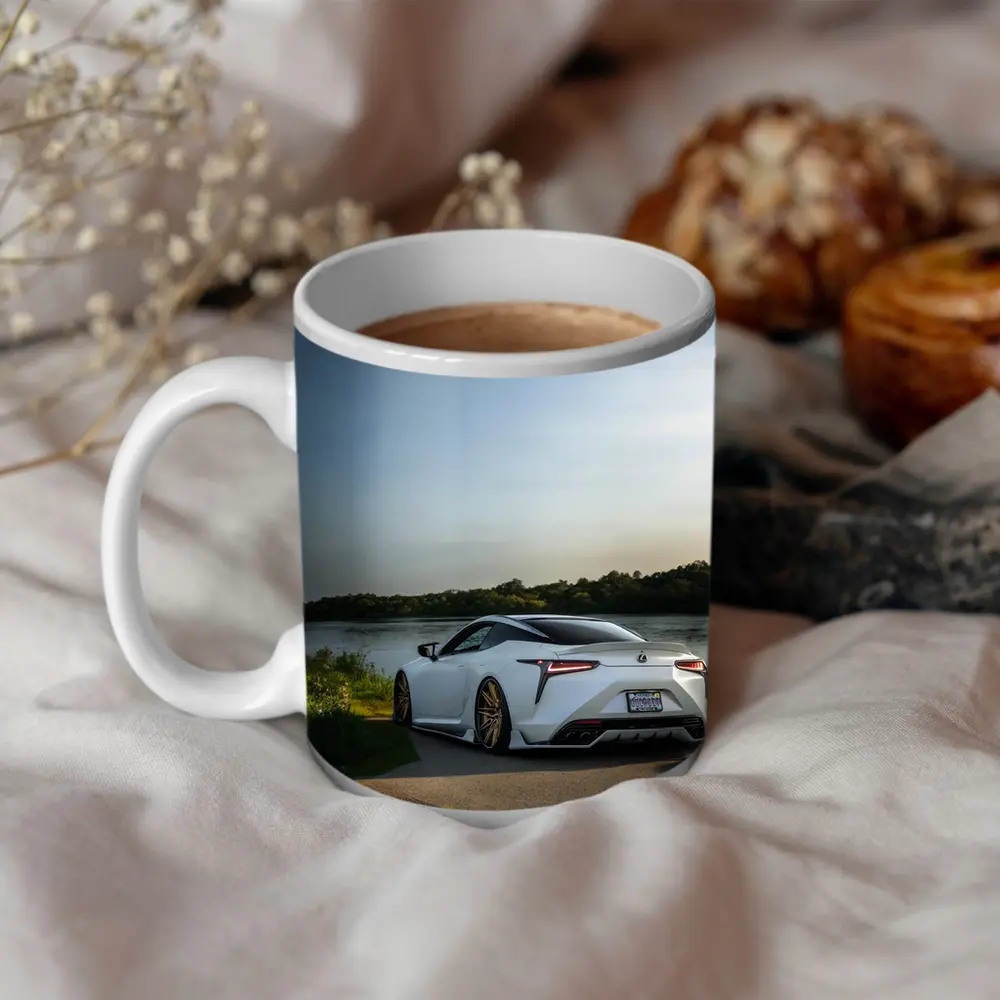 Lexus LC500 White Coupe By Lake – Mugs