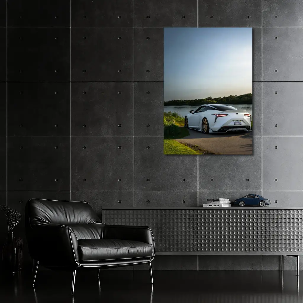 Lexus LC500 White Coupe By Lake – Wall Art