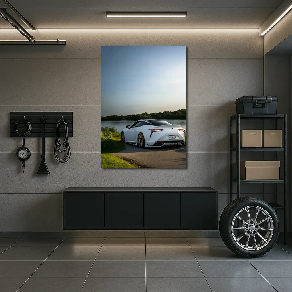 Lexus LC500 White Coupe By Lake – Wall Art