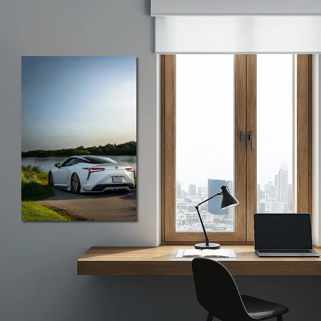 Lexus LC500 White Coupe By Lake – Wall Art