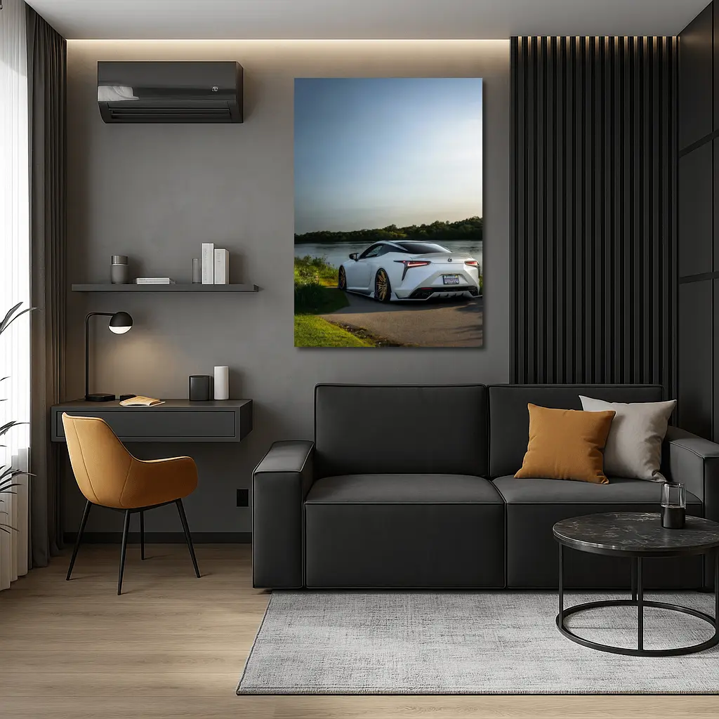 Lexus LC500 White Coupe By Lake – Wall Art