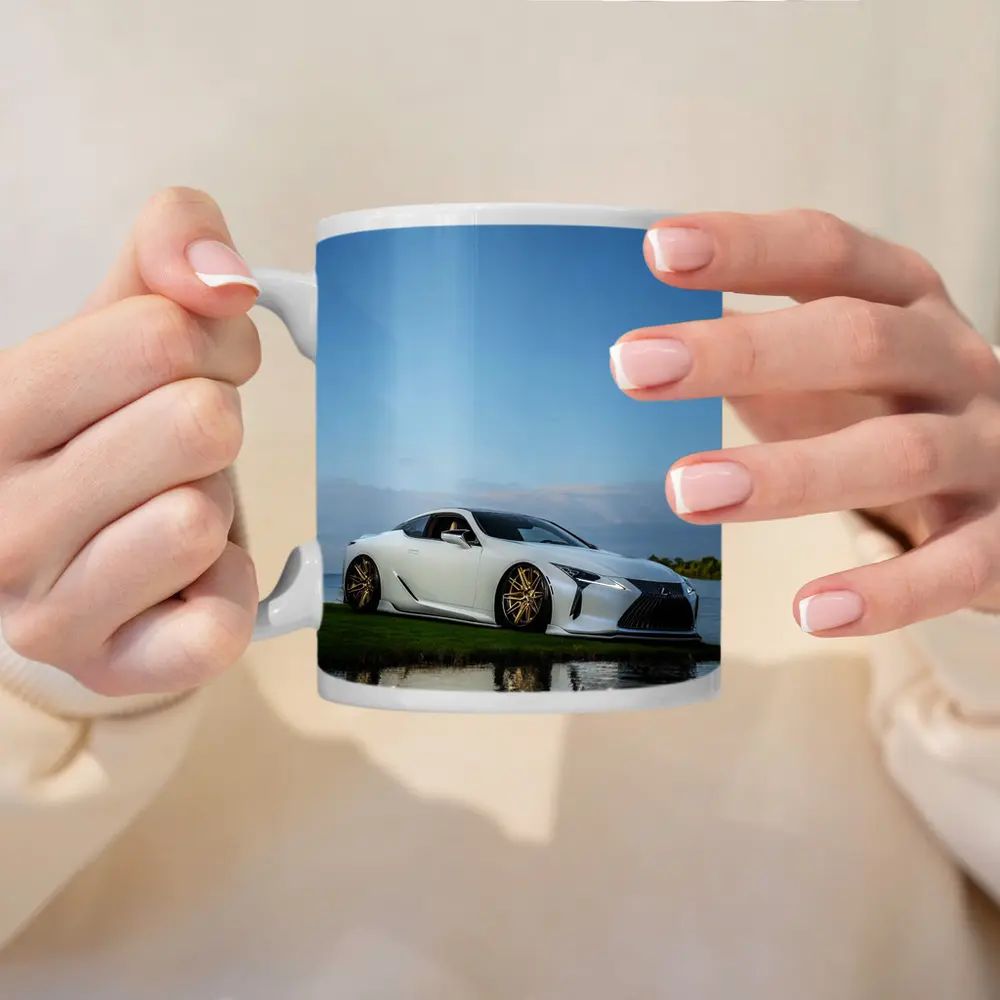 Lexus LC500 White Coupe Near Lake – Mugs