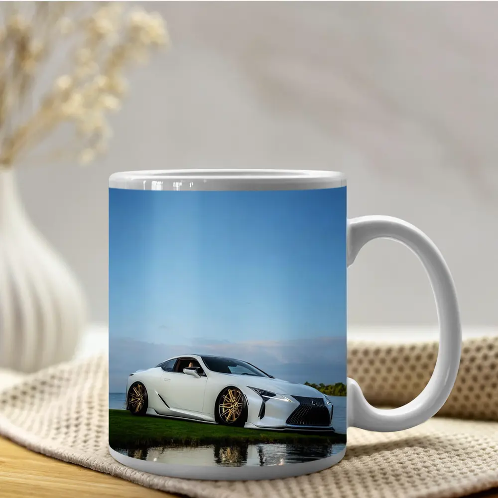 Lexus LC500 White Coupe Near Lake – Mugs