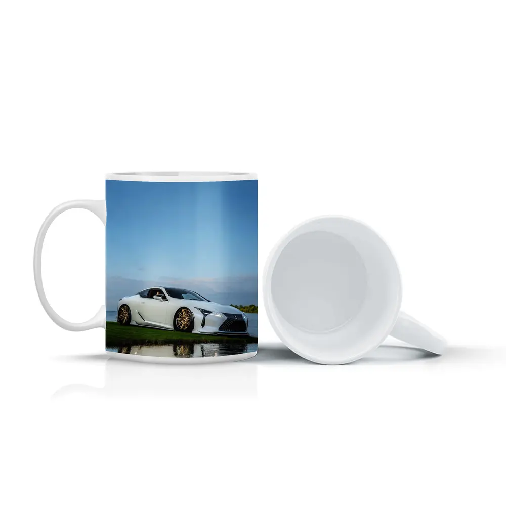 Lexus LC500 White Coupe Near Lake – Mugs