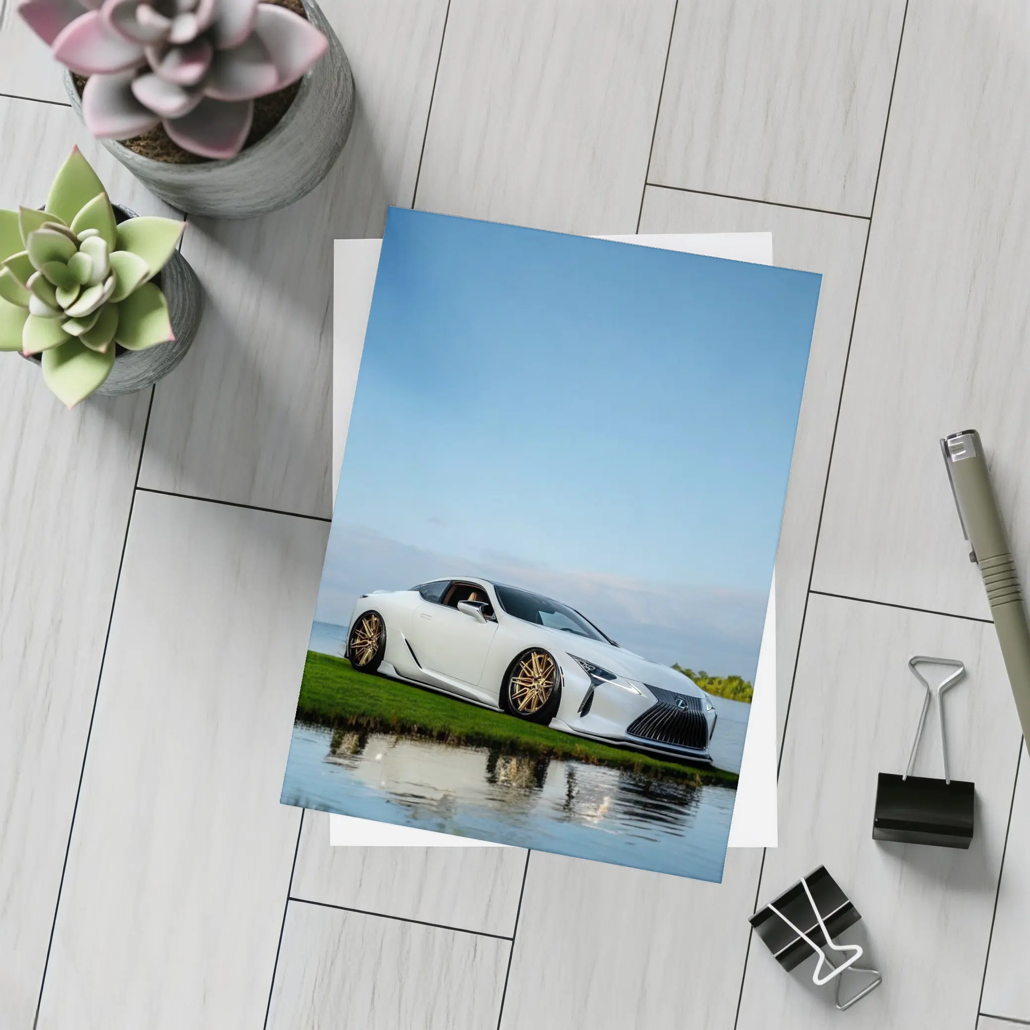 Lexus LC500 White Coupe Near Lake – Postcards