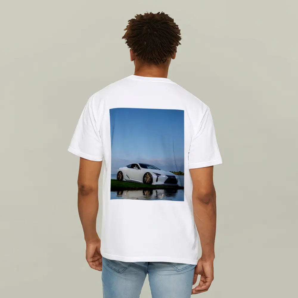 Lexus LC500 White Coupe Near Lake – T-Shirts