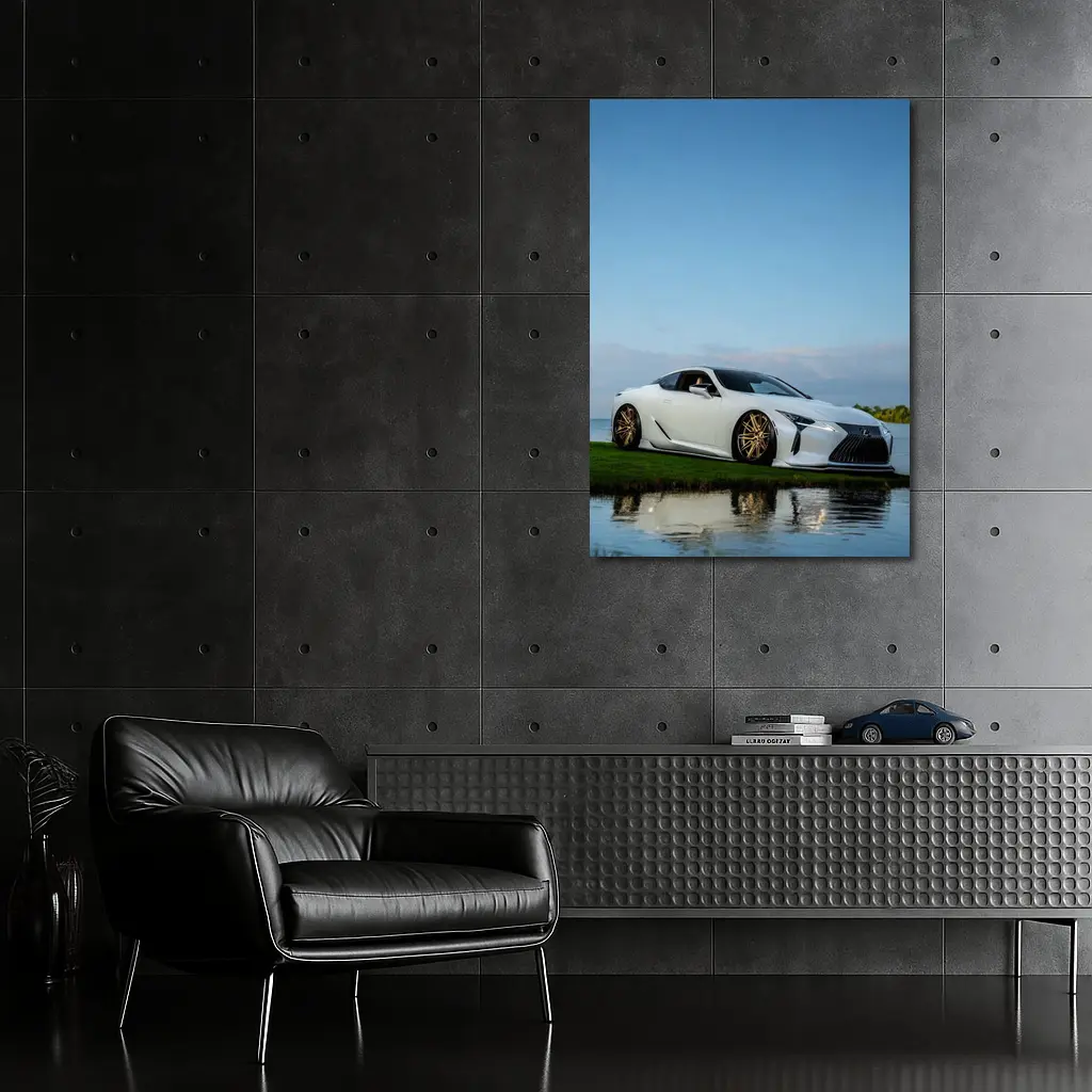 Lexus LC500 White Coupe Near Lake – Wall Art
