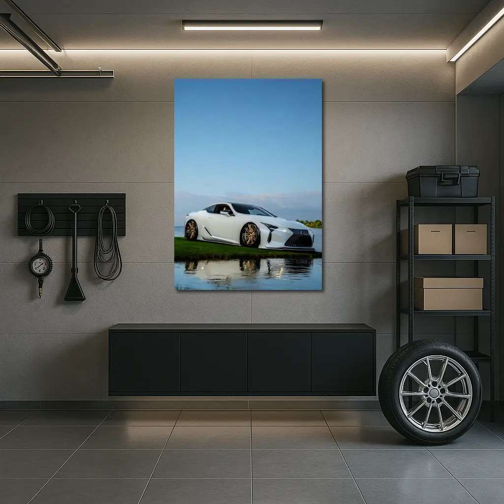 Lexus LC500 White Coupe Near Lake – Wall Art