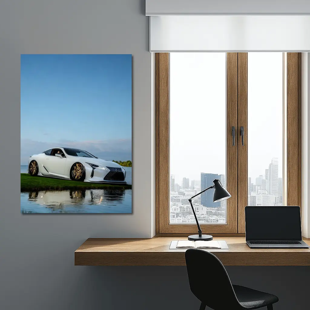 Lexus LC500 White Coupe Near Lake – Wall Art