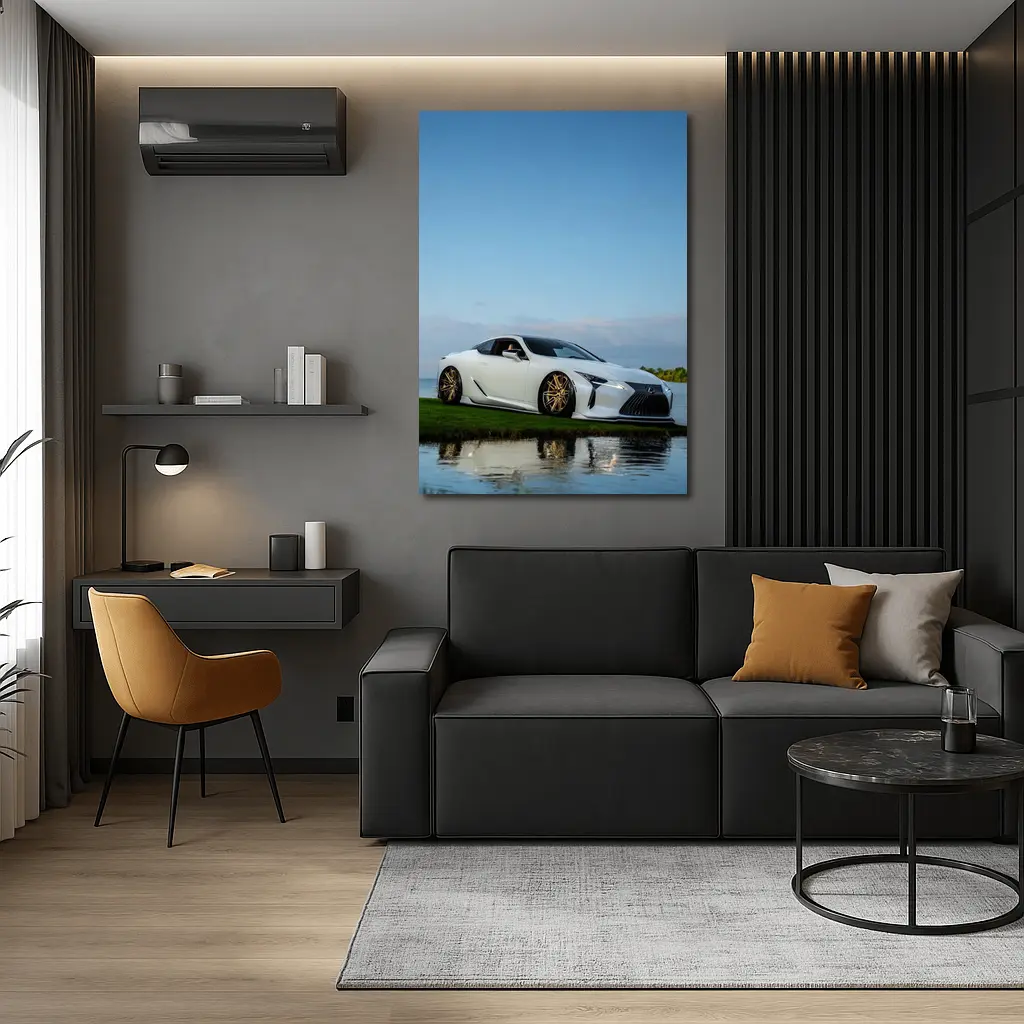 Lexus LC500 White Coupe Near Lake – Wall Art