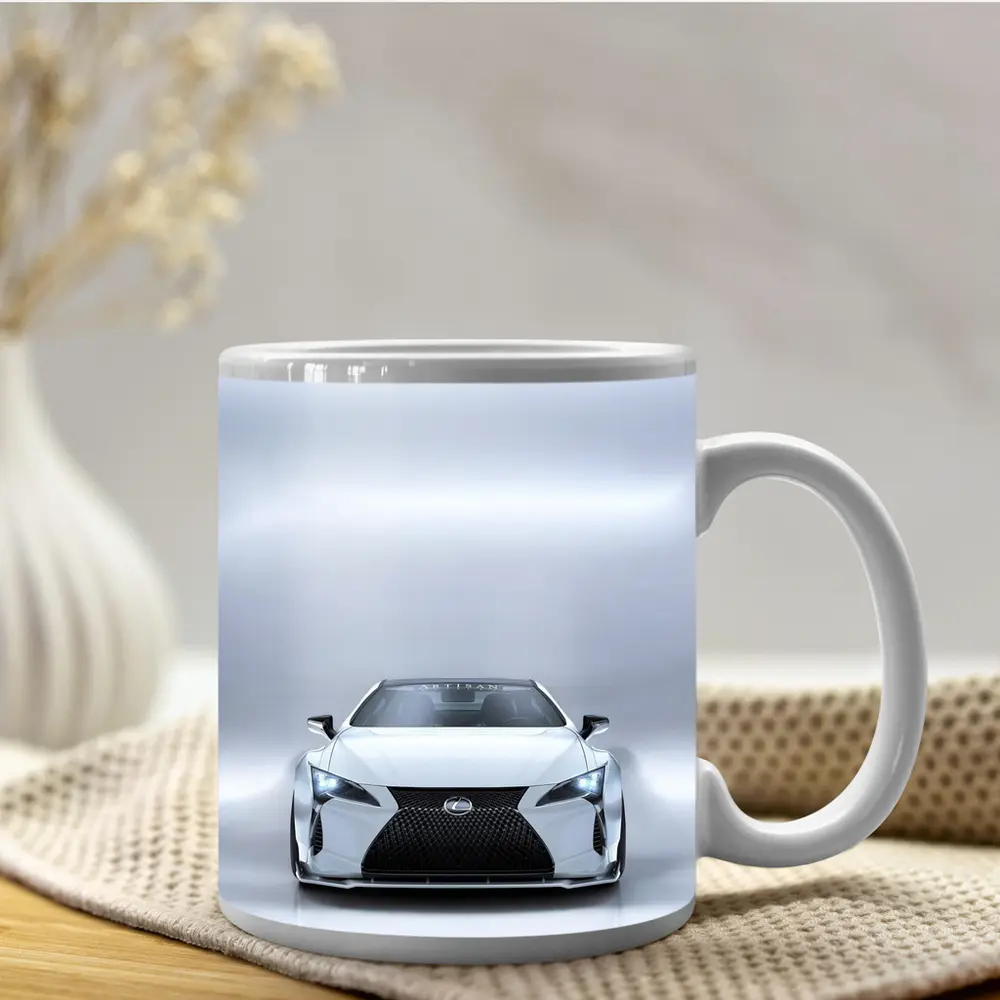 Lexus LC White Studio Front View – Mugs