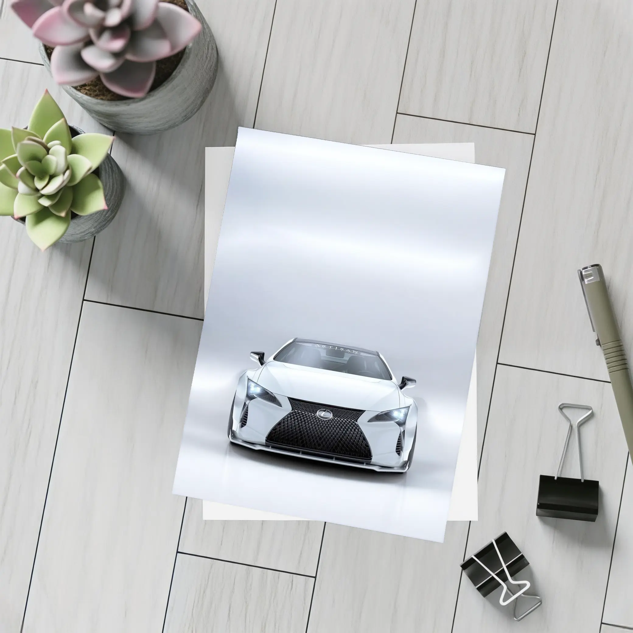 Lexus LC White Studio Front View – Postcards