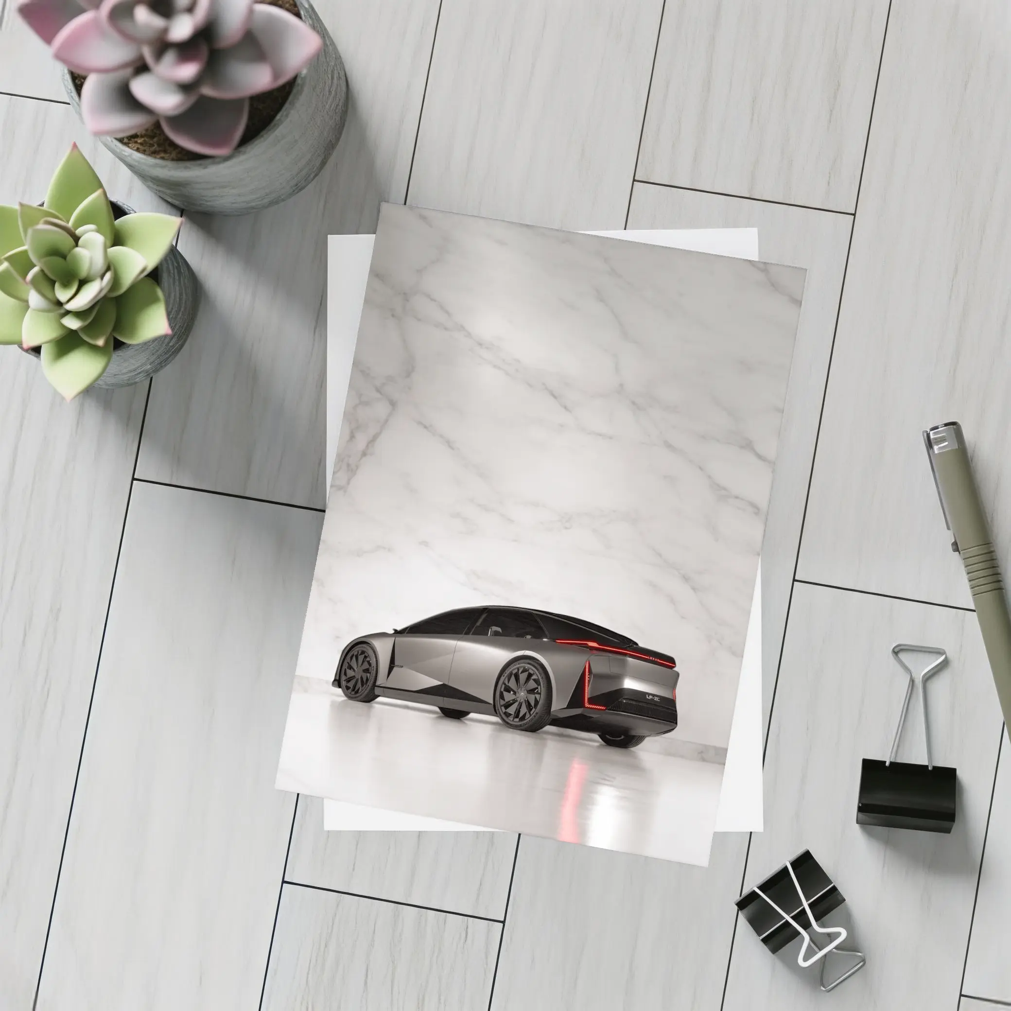 Lexus LF ZC Concept Silver Marble Background – Postcards