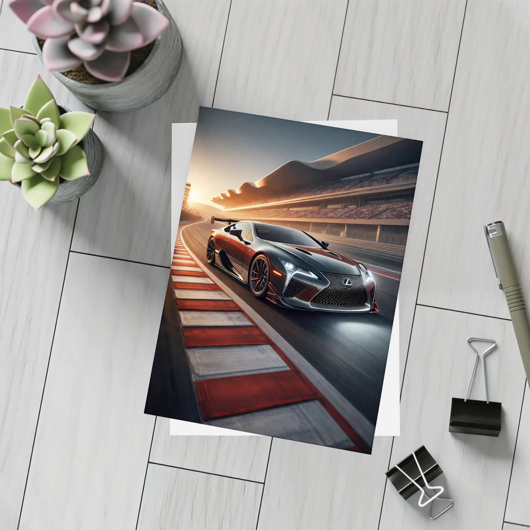 Lexus LC Racing on Track at Sunset – Postcards