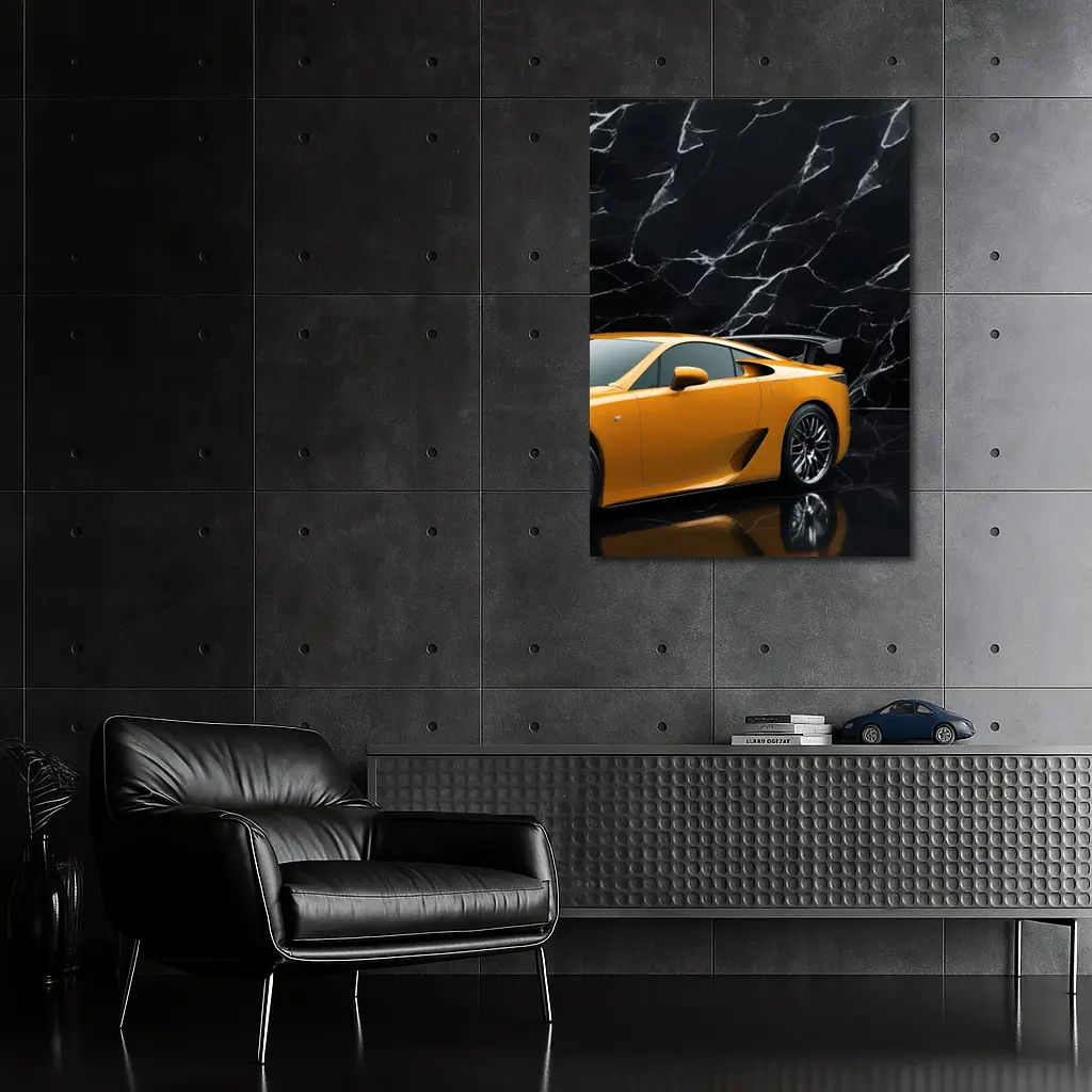 Lexus LFA Yellow Sports Car Black Marble – Wall Art