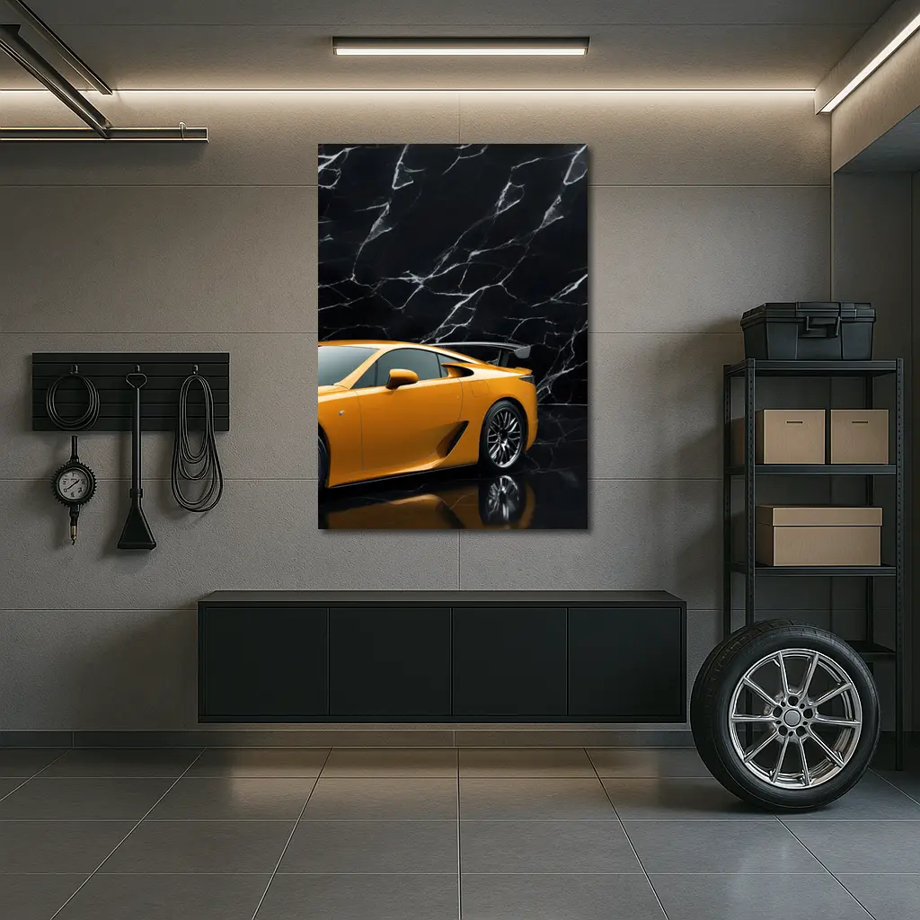 Lexus LFA Yellow Sports Car Black Marble – Wall Art