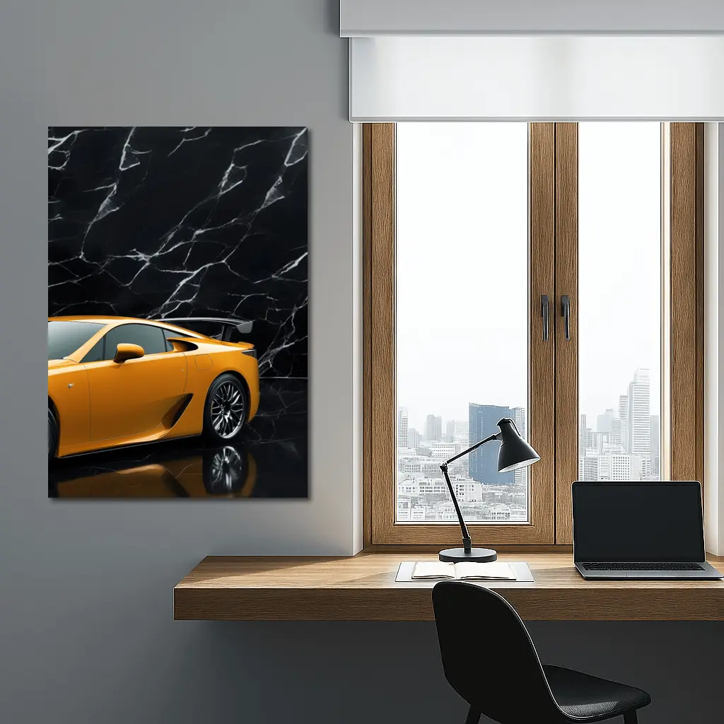 Lexus LFA Yellow Sports Car Black Marble – Wall Art