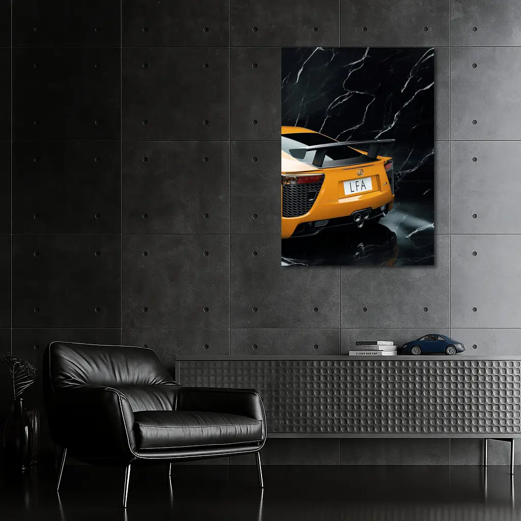 Lexus LFA Rear View Black Marble Background – Wall Art