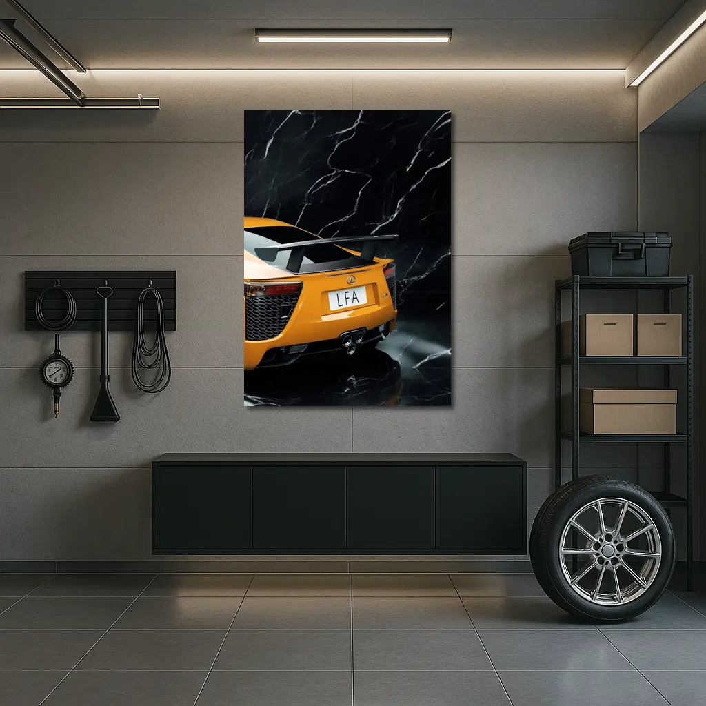 Lexus LFA Rear View Black Marble Background – Wall Art