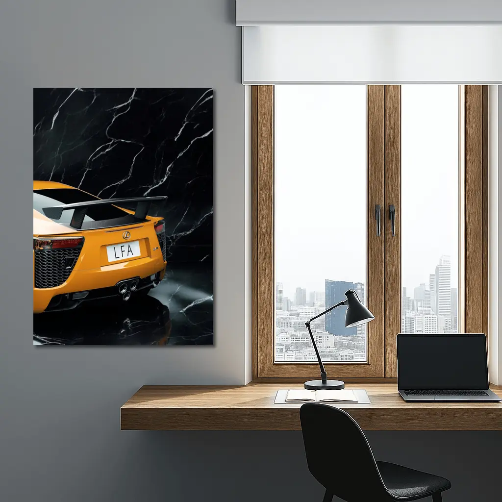 Lexus LFA Rear View Black Marble Background – Wall Art