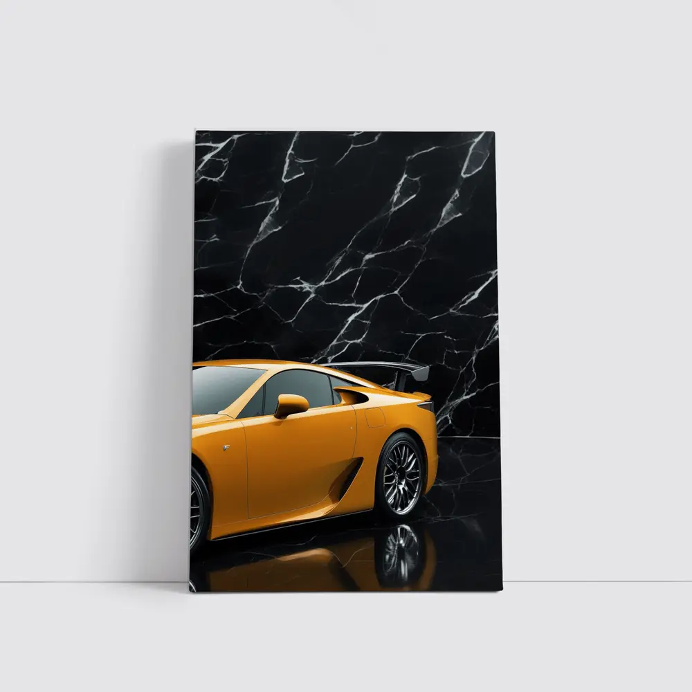 Lexus LFA Yellow Sports Car Black Marble – Wall Art