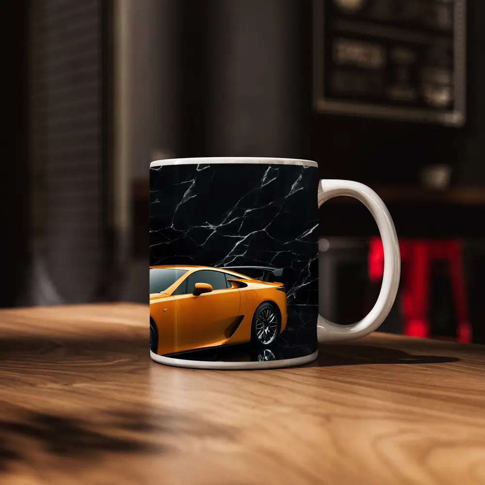 Lexus LFA Yellow Sports Car Black Marble – Mugs