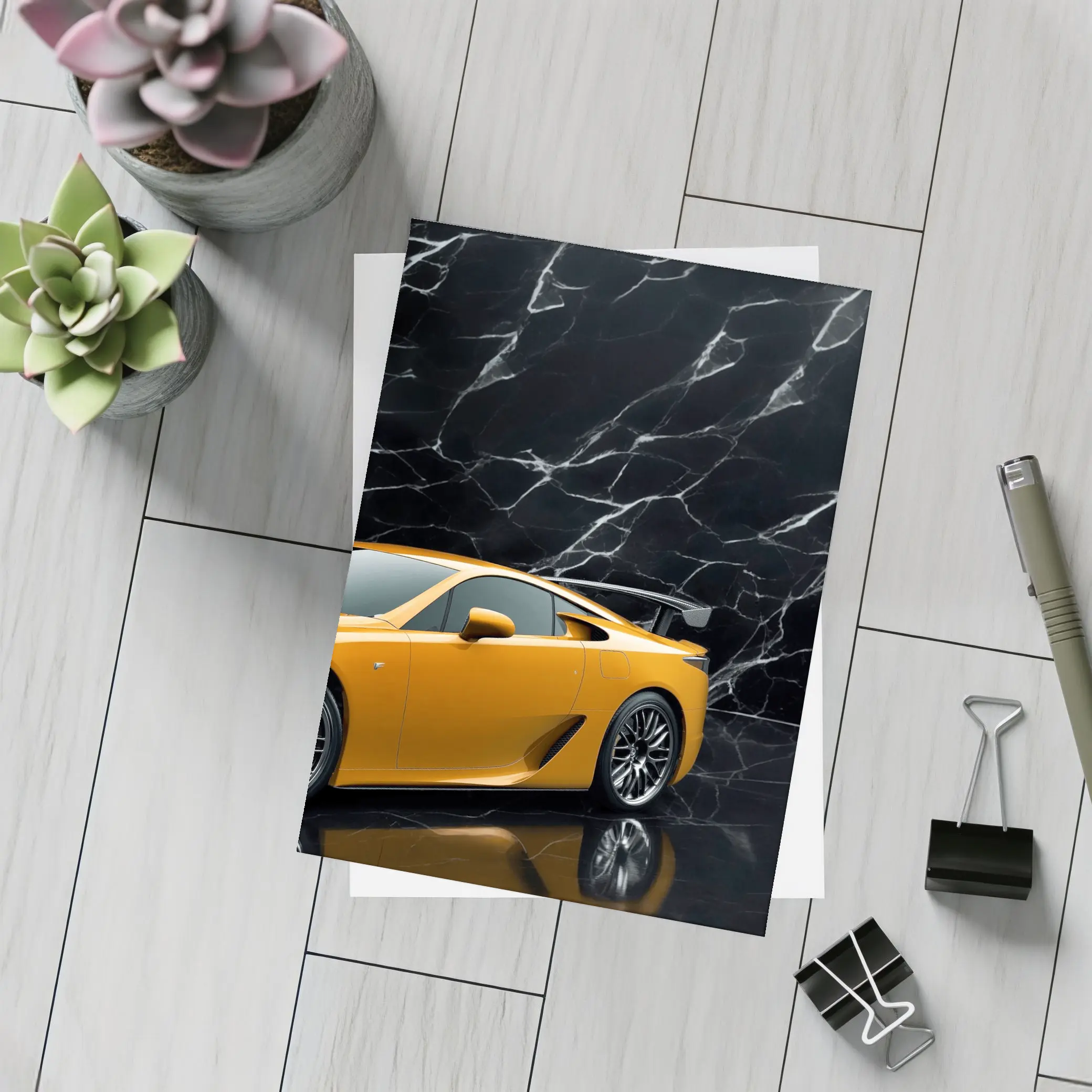 Lexus LFA Yellow Sports Car Black Marble – Postcards
