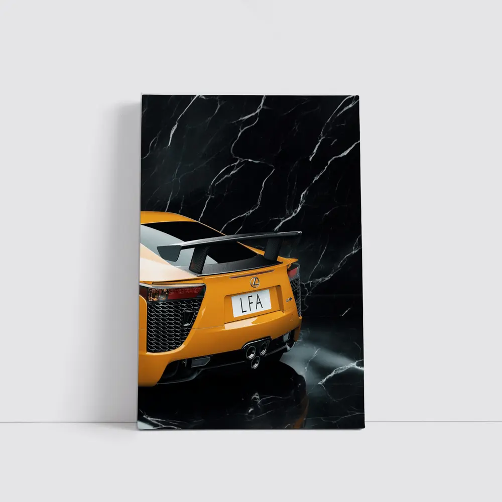 Lexus LFA Rear View Black Marble Background – Wall Art