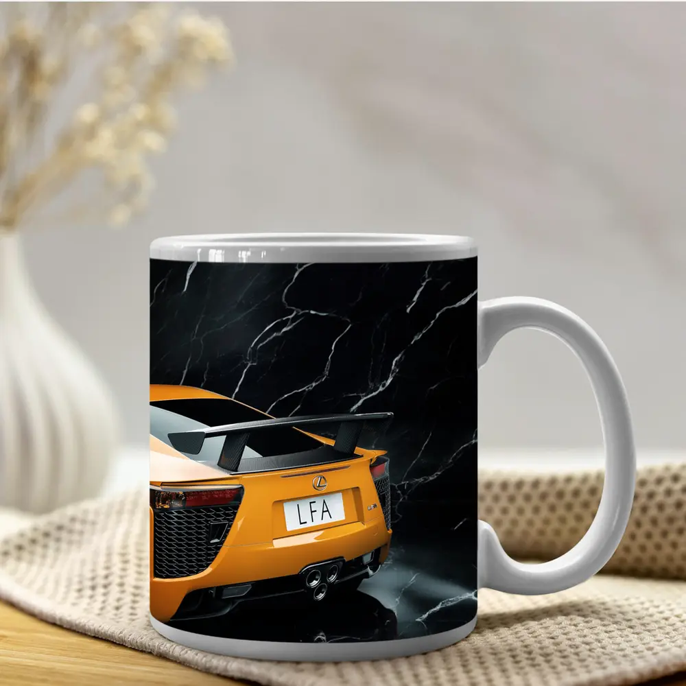 Lexus LFA Rear View Black Marble Background – Mugs