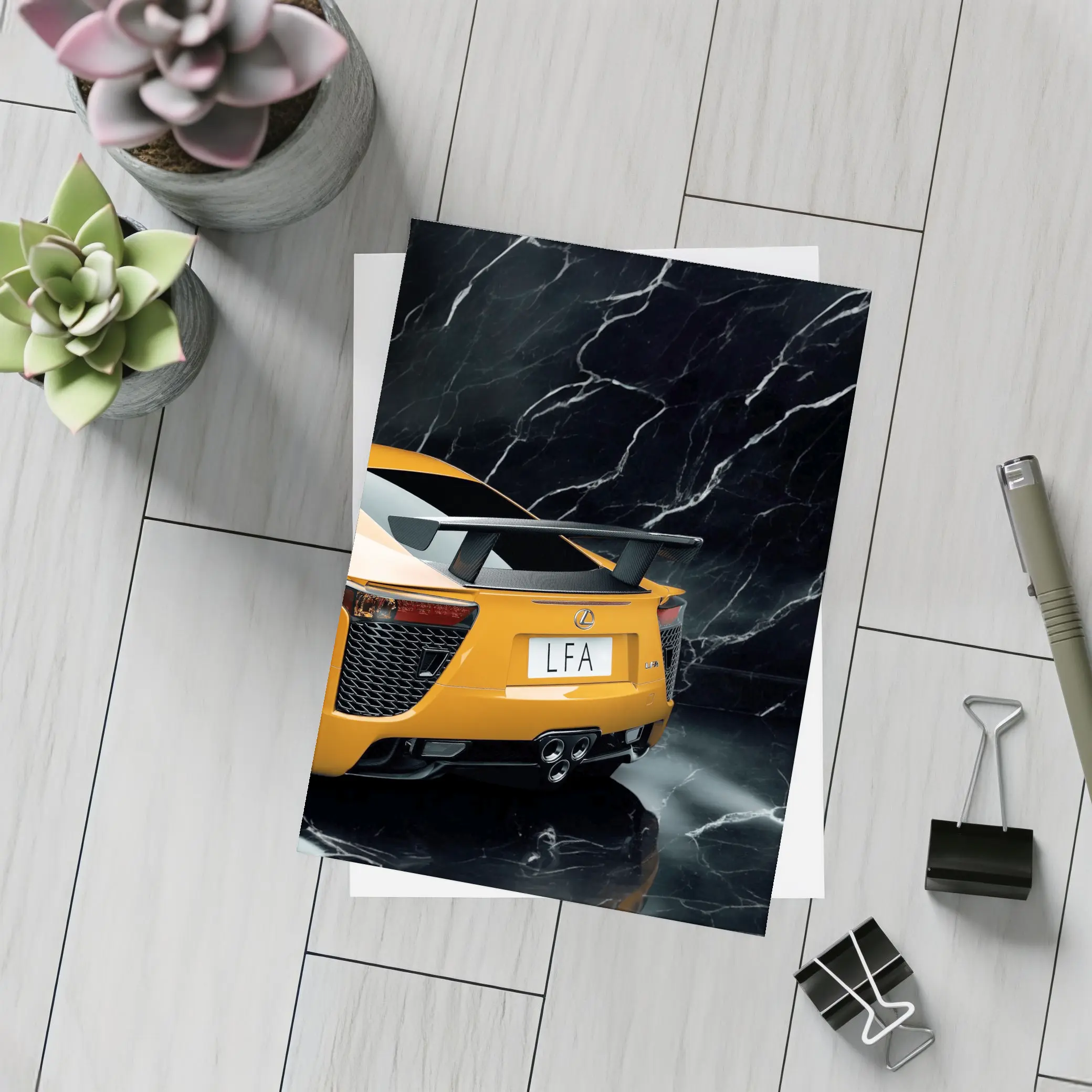Lexus LFA Rear View Black Marble Background – Postcards