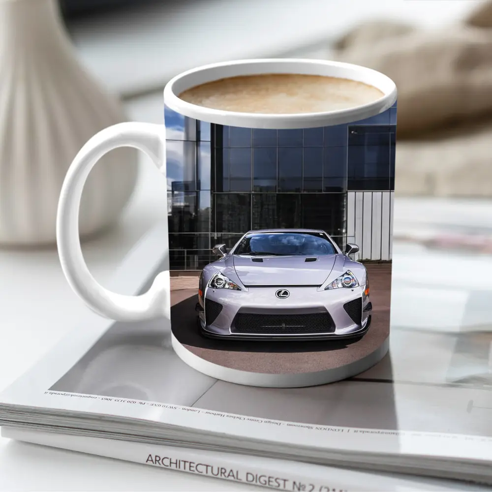 Lexus LFA Silver Front View Glass Building – Mugs