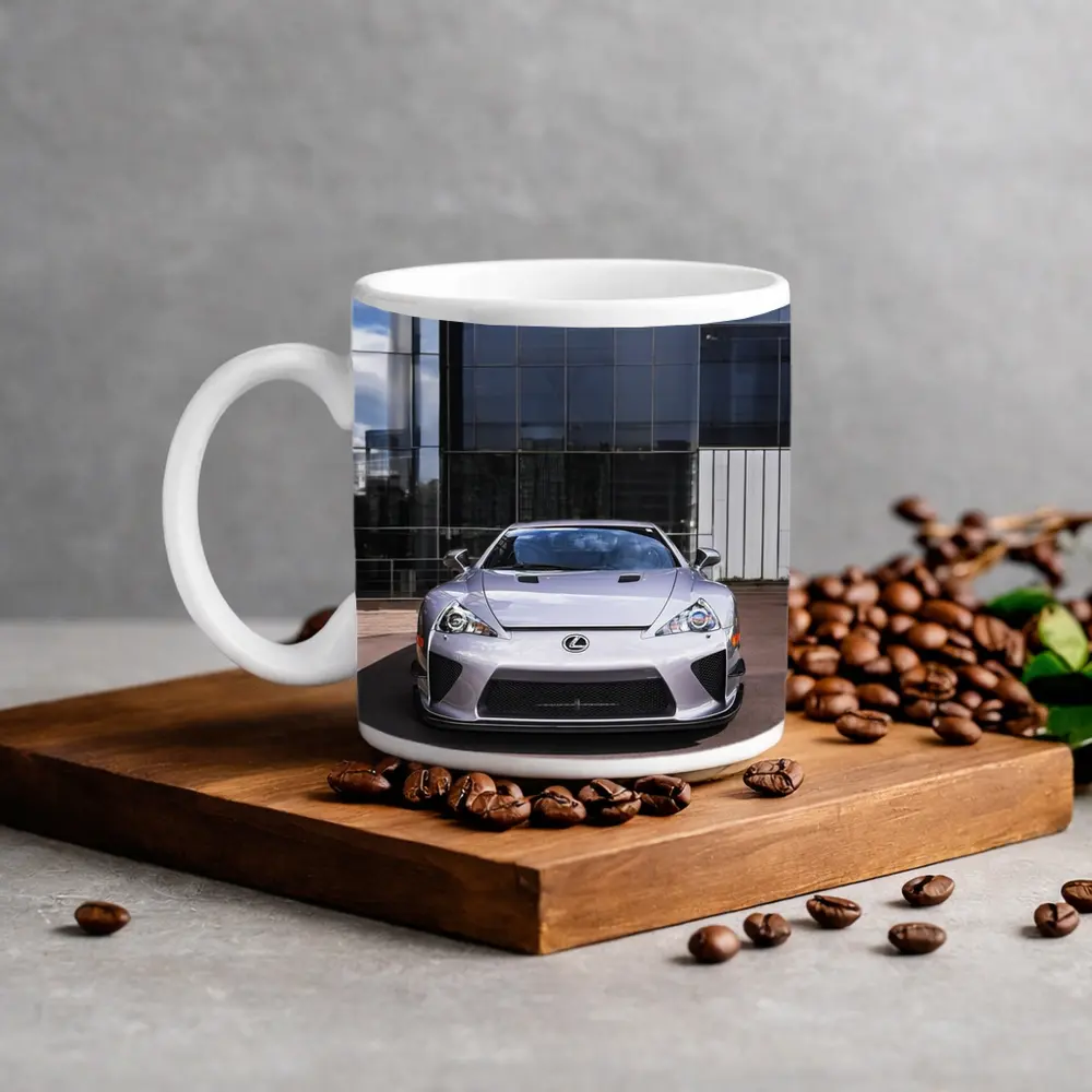 Lexus LFA Silver Front View Glass Building – Mugs