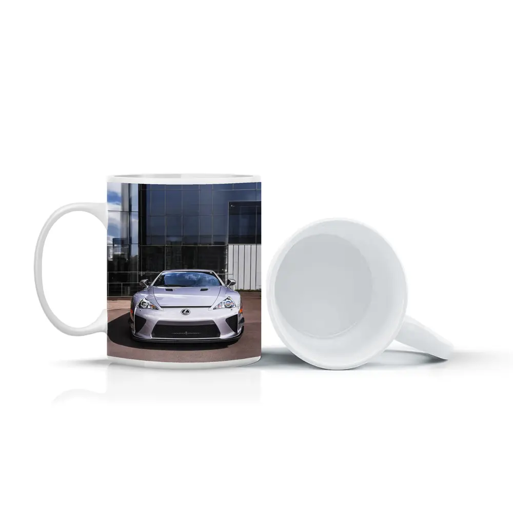 Lexus LFA Silver Front View Glass Building – Mugs