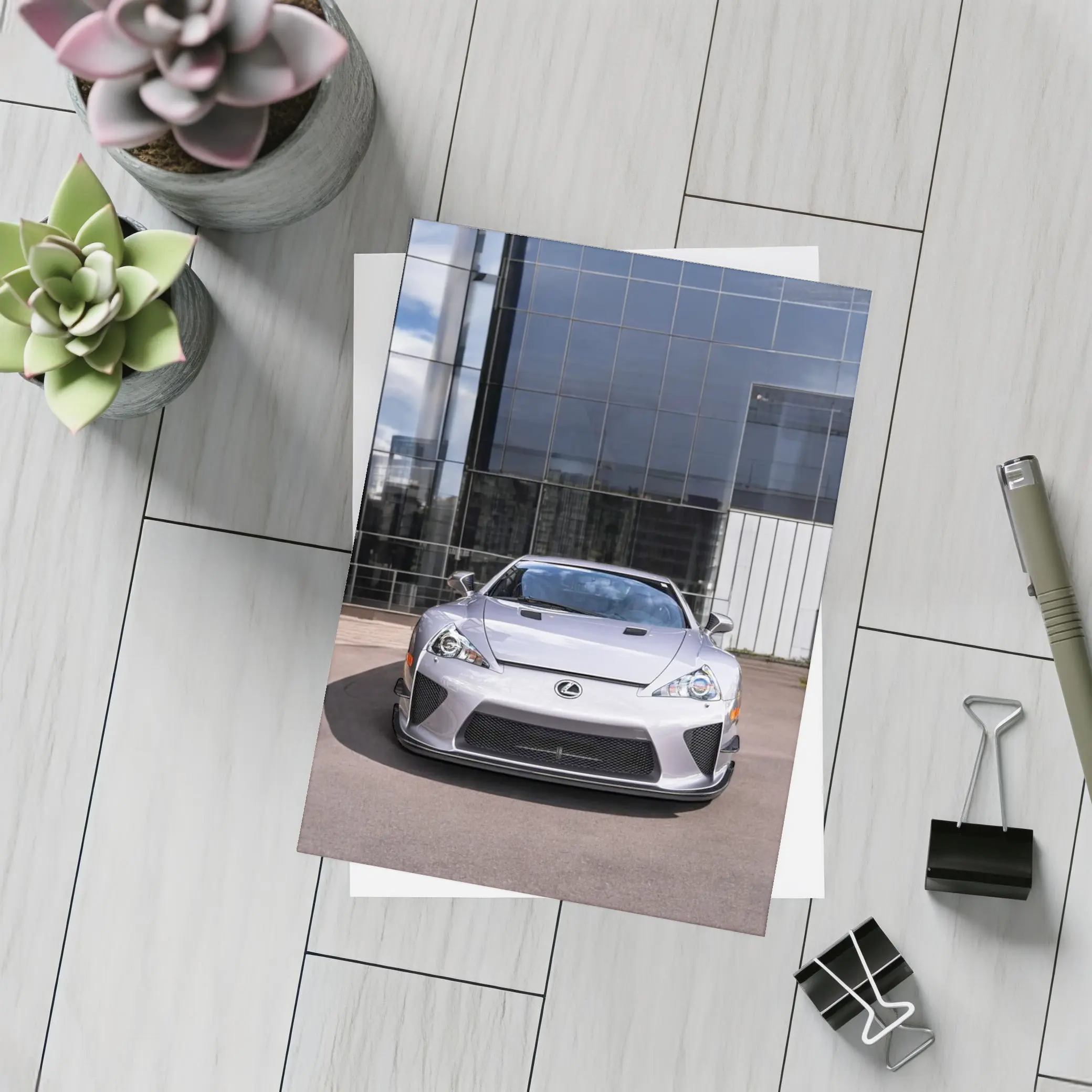 Lexus LFA Silver Front View Glass Building – Postcards