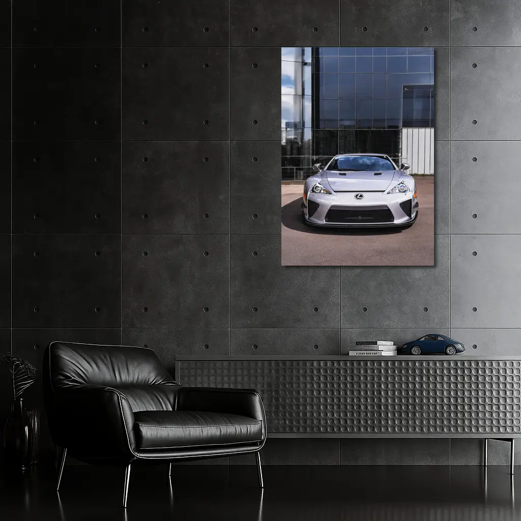 Lexus LFA Silver Front View Glass Building – Wall Art