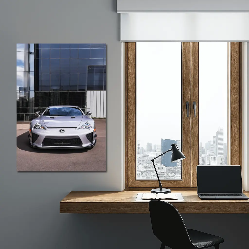 Lexus LFA Silver Front View Glass Building – Wall Art