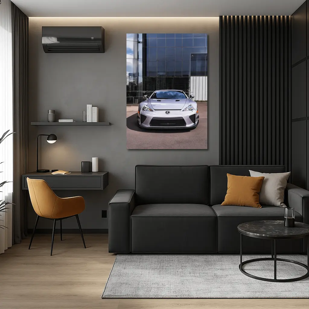 Lexus LFA Silver Front View Glass Building – Wall Art