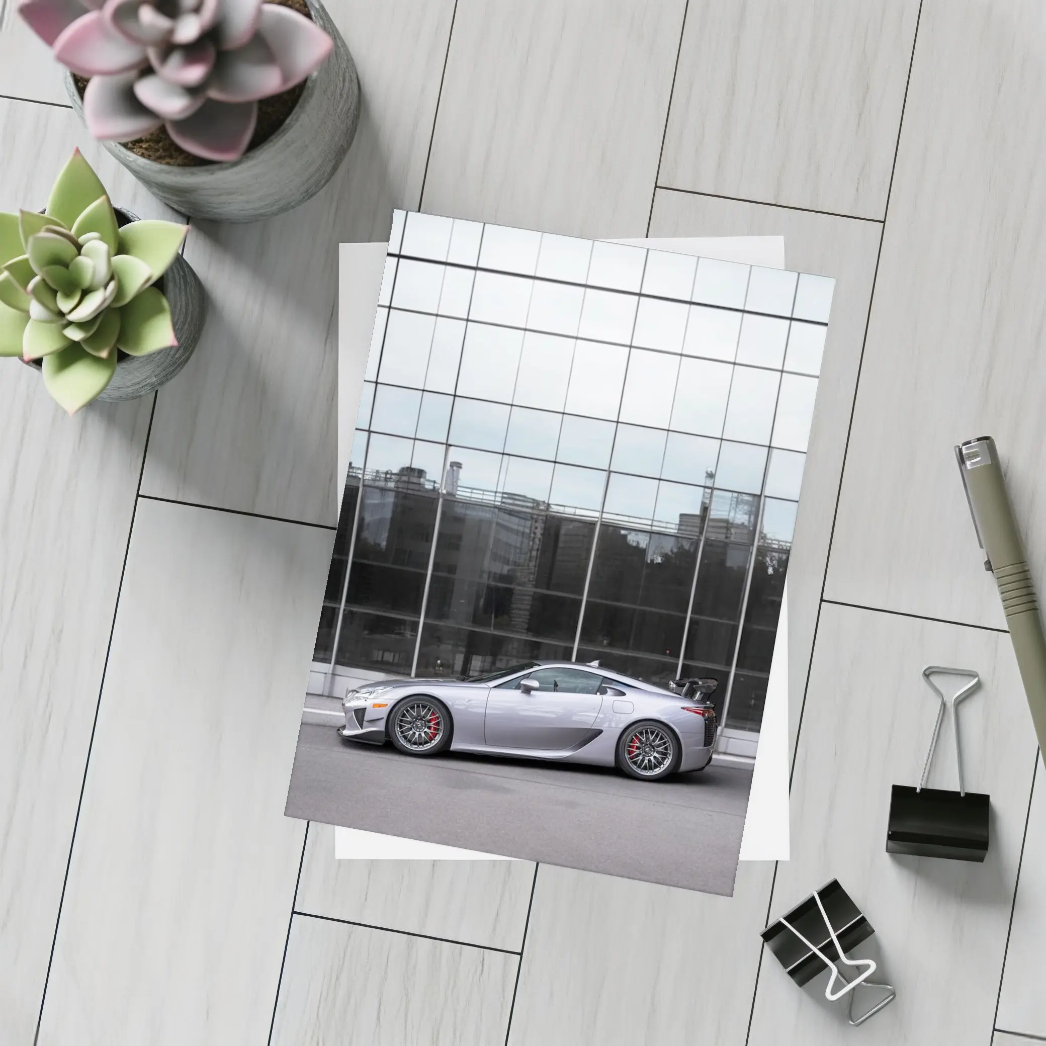 Lexus LFA Silver Supercar Glass Building – Postcards