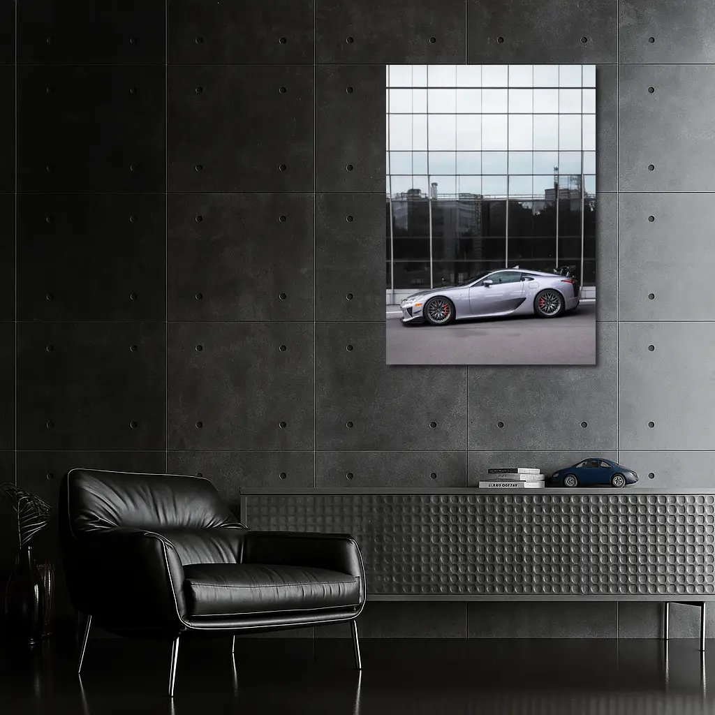 Lexus LFA Silver Supercar Glass Building – Wall Art