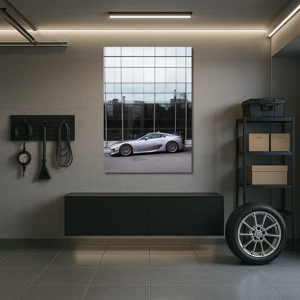 Lexus LFA Silver Supercar Glass Building – Wall Art
